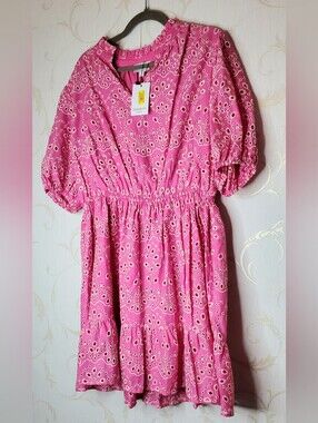 Sugar Lips Eyelet Pink Dress Plus Size 1X NWT Dillards